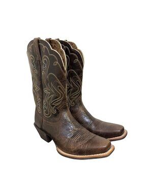 Ariat Western Boots Brown Leather Square Toe 8.5 B